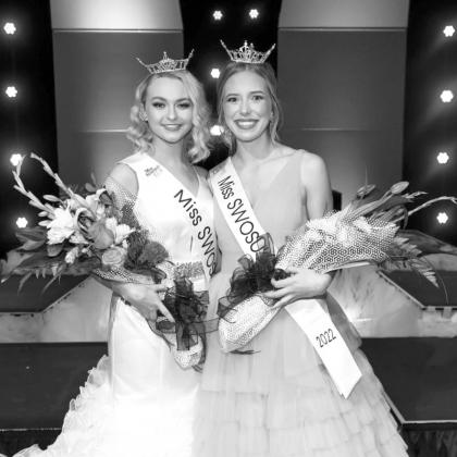 Miss SWOSU Emily Gill (left) of Lawton (Eisenhower) &amp; Miss SWOSU’s Outstanding Teen Emma Youngblood of Comanche and Walters High School won the titles at the Miss SWOSU competition held January 29 on the Weatherford campus of Southwestern Oklahoma State University. Both will represent SWOSU this June at the Miss Oklahoma competition.