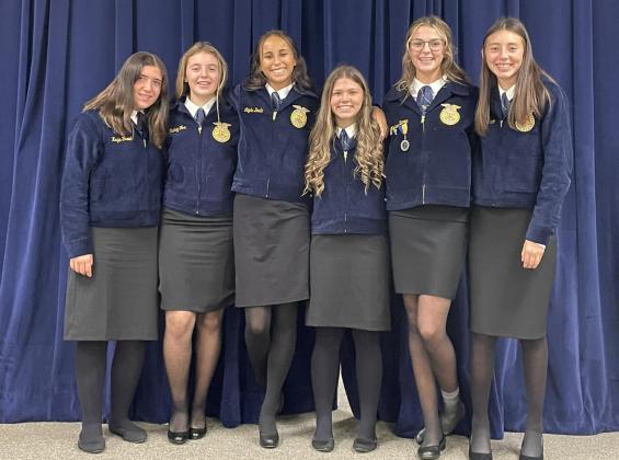 L to R: Kayla Freed, Danika Biggs, Leigha Davila, Sofia Hester, Kyleigh Martin, Graciela Alvarado, The Big Pasture Opening and Closing Ceremonies team placed third at the Lawton Regional contest! These girls have been competing across the state to prepare for this moment! Good job girls!!