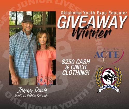 The Oklahoma Association for Career and Technical Education and Cinch have joined forces to celebrate our state's great Ag teachers and all they do through daily giveaways at #TheGreatestShow. Help us congratulate today's cash award winner, Jimmy Davis of Walters Public Schools. We appreciate all you do!