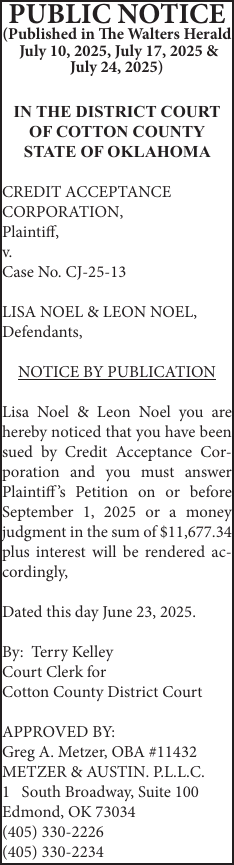 Case No. CJ-25-13 – IN THE DISTRICT COURT OF COTTON COUNTY STATE OF OKLAHOMA