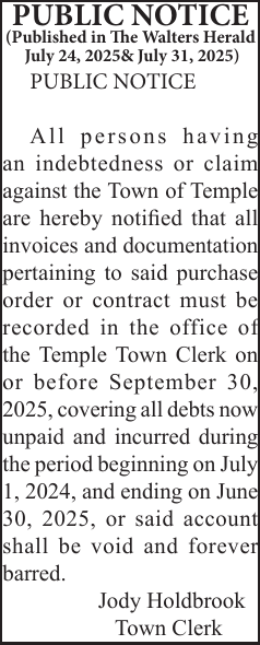 Temple Town Clerk Notice Regarding Outstanding Debts