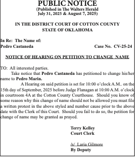 Case No. CV-25-24 – IN THE DISTRICT COURT OF COTTON COUNTY STATE OF OKLAHOMA