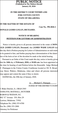 Case No, PB-2026-1 – IN THE DISTRICT COURT WITHIN AND FOR COTTON COUNTY – STATE OF OKLAHOMA