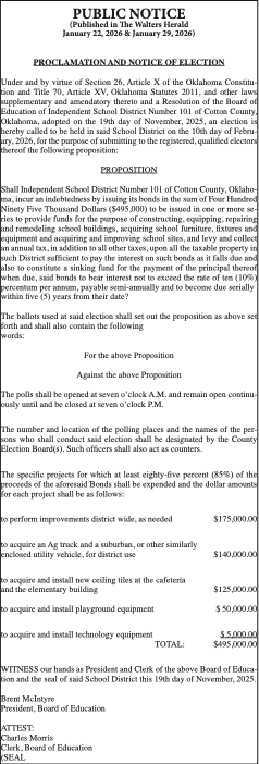 PROCLAMATION AND NOTICE OF ELECTION