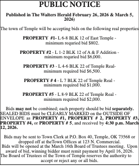 Public Notice – Temple Accepting Bids